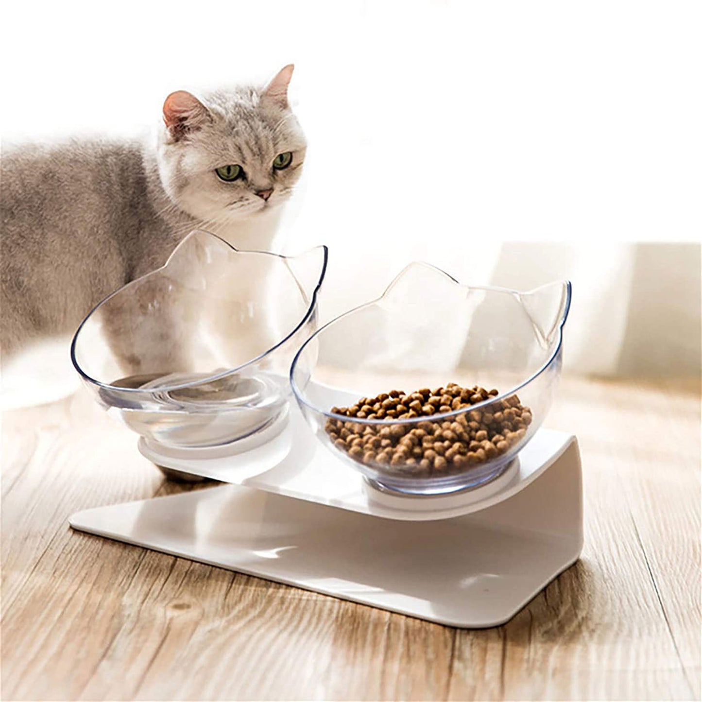Tilted No-Slip Elevated Double Bowl – Cozier Eating for Pets